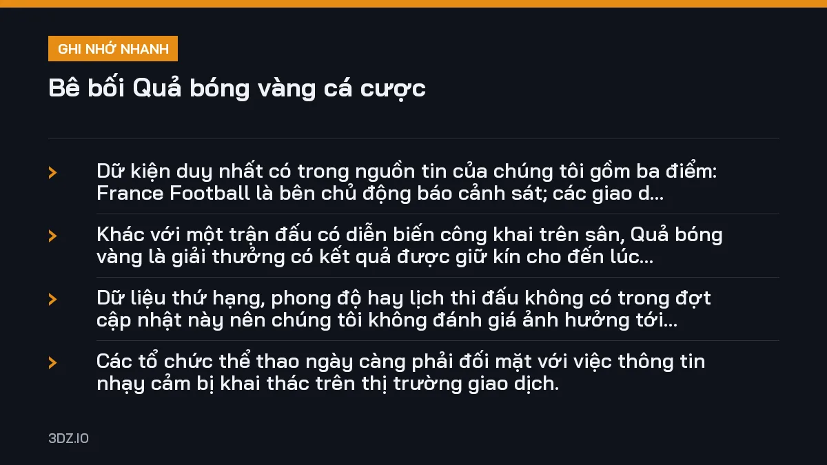 Ghi nhớ nhanh bê bối Quả bóng vàng cá cược, 4 điểm quan trọng
