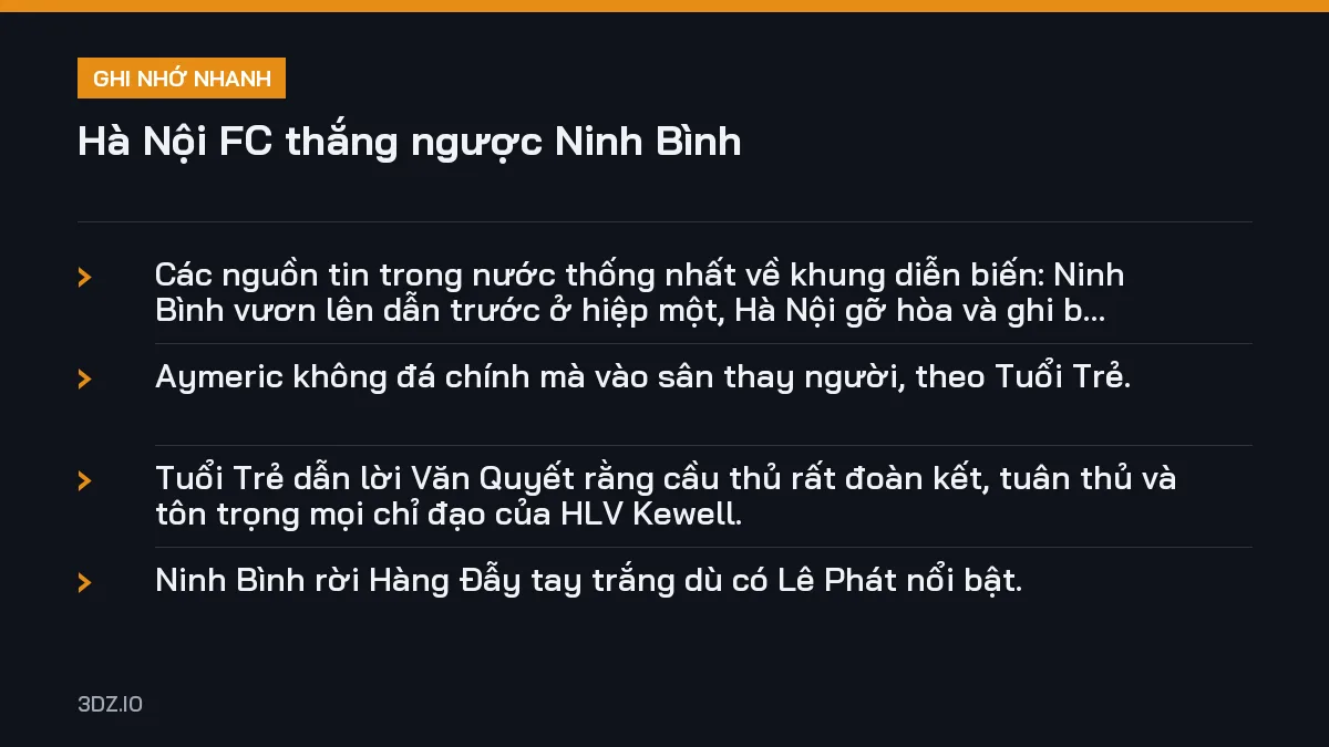 Ghi nhớ nhanh Hà Nội FC thắng ngược Ninh Bình, 4 điểm quan trọng