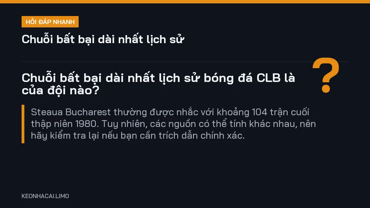 Hỏi đáp nhanh chuỗi bất bại dài nhất lịch sử: Chuỗi bất bại dài nhất lịch sử bóng đá CLB là của đội nào