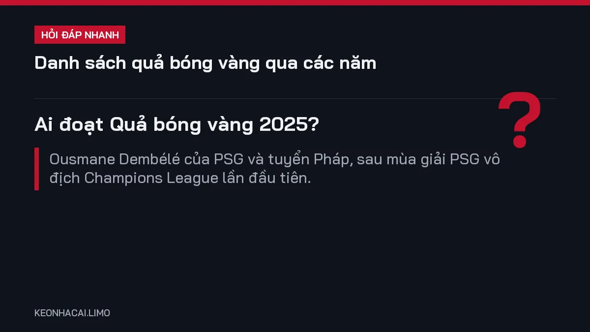 Hỏi đáp nhanh danh sách quả bóng vàng qua các năm: Ai đoạt Quả bóng vàng 2025