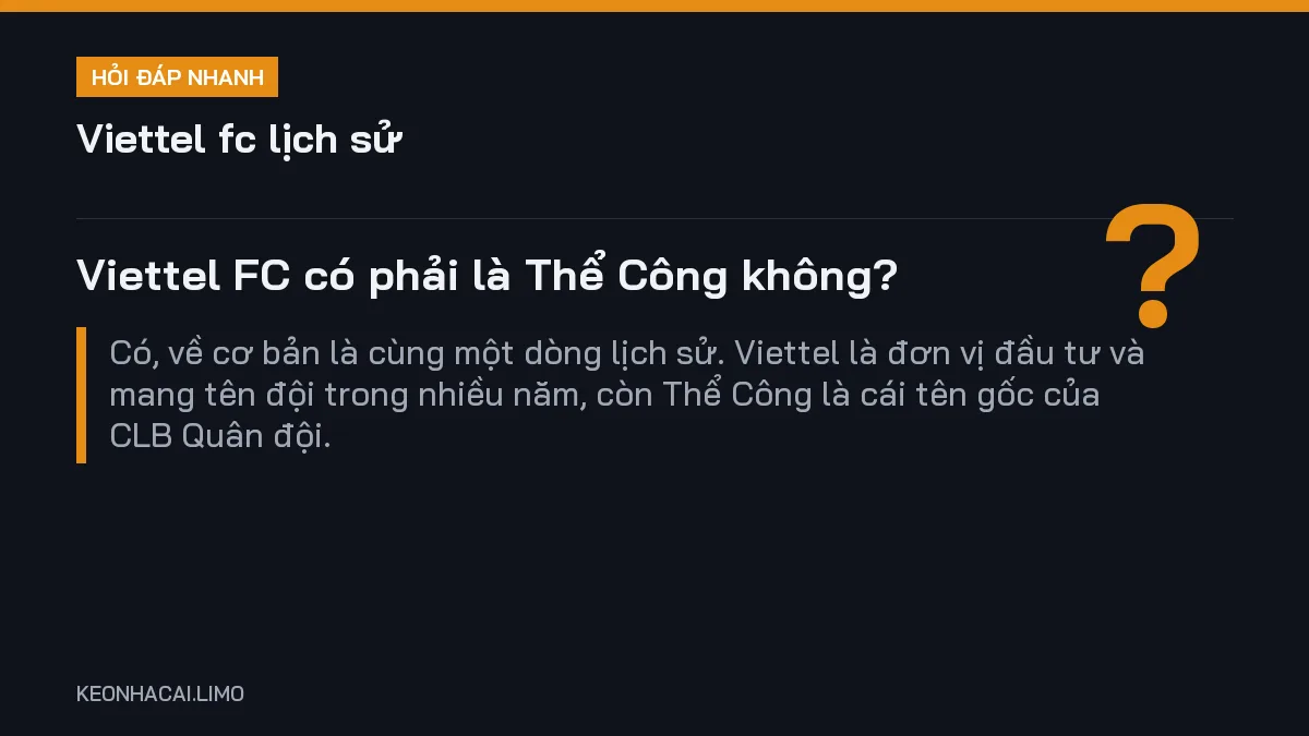 Hỏi đáp nhanh viettel fc lịch sử: Viettel FC có phải là Thể Công không