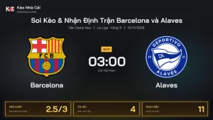 Soi kèo Barcelona vs Alaves 3h00 ngày 1/11 Giải La Liga 2026/27 Vòng 11