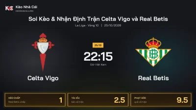 Soi kèo Celta Vigo vs Real Betis 22h15 ngày 25/10 Giải La Liga 2026/27 Vòng 10