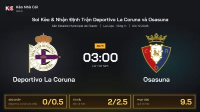 Soi kèo Deportivo La Coruna vs Osasuna 3h00 ngày 3/11 Giải La Liga 2026/27 Vòng 11