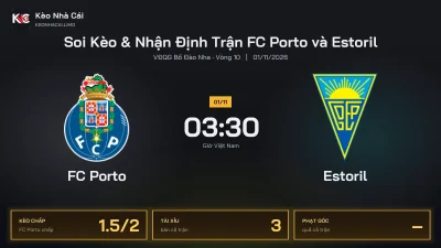 Soi kèo FC Porto vs Estoril 3h30 ngày 1/11 Giải Vđqg Bồ Đào Nha 2026/27 Vòng 10