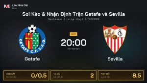 Soi kèo Getafe vs Sevilla 20h00 ngày 1/11 Giải La Liga 2026/27 Vòng 11
