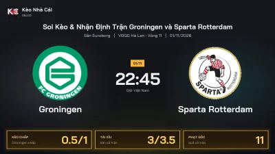 Soi kèo Groningen vs Sparta Rotterdam 22h45 ngày 1/11 Giải Vđqg Hà Lan 2026/27 Vòng 11
