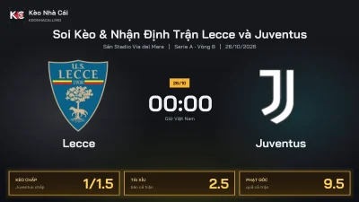 Soi kèo Lecce vs Juventus 0h00 ngày 26/10 Giải Serie A 2026/27 Vòng 8