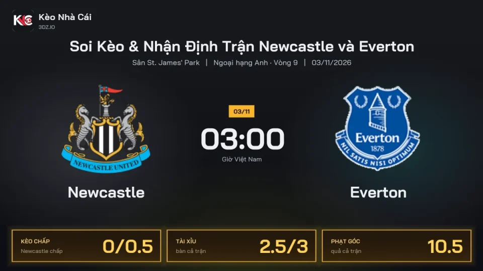 Soi kèo Newcastle vs Everton 3h00 ngày 3/11 Giải Ngoại Hạng Anh 2026/27 Vòng 9