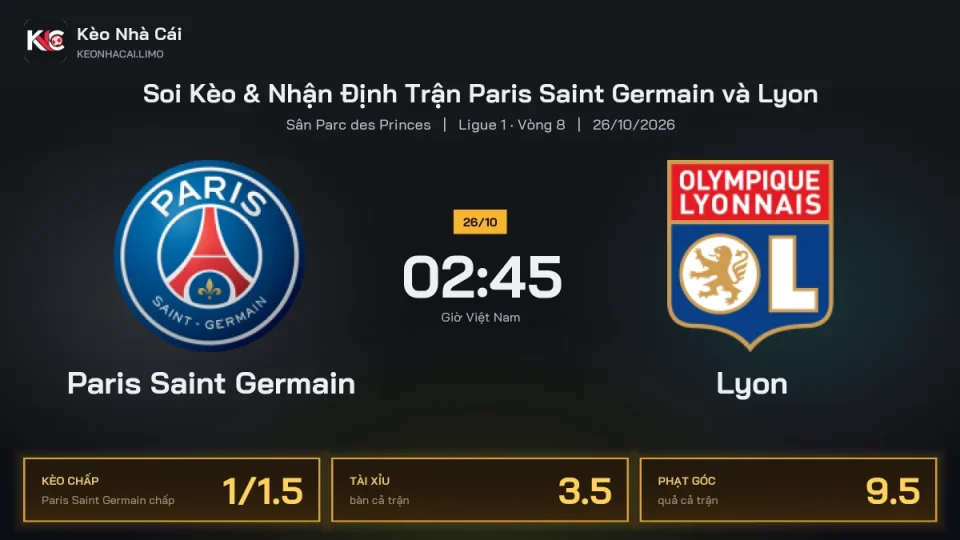Soi kèo Paris Saint Germain vs Lyon 2h45 ngày 26/10 Giải Ligue 1 2026/27 Vòng 8