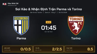 Soi kèo Parma vs Torino 1h45 ngày 20/10 Giải Serie A 2026/27 Vòng 7