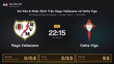 Soi kèo Rayo Vallecano vs Celta Vigo 22h15 ngày 31/10 Giải La Liga 2026/27 Vòng 11