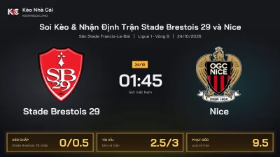 Soi kèo Stade Brestois 29 vs Nice 1h45 ngày 24/10 Giải Ligue 1 2026/27 Vòng 8
