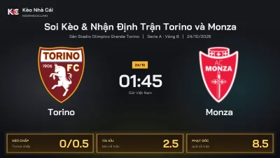 Soi kèo Torino vs Monza 1h45 ngày 24/10 Giải Serie A 2026/27 Vòng 8
