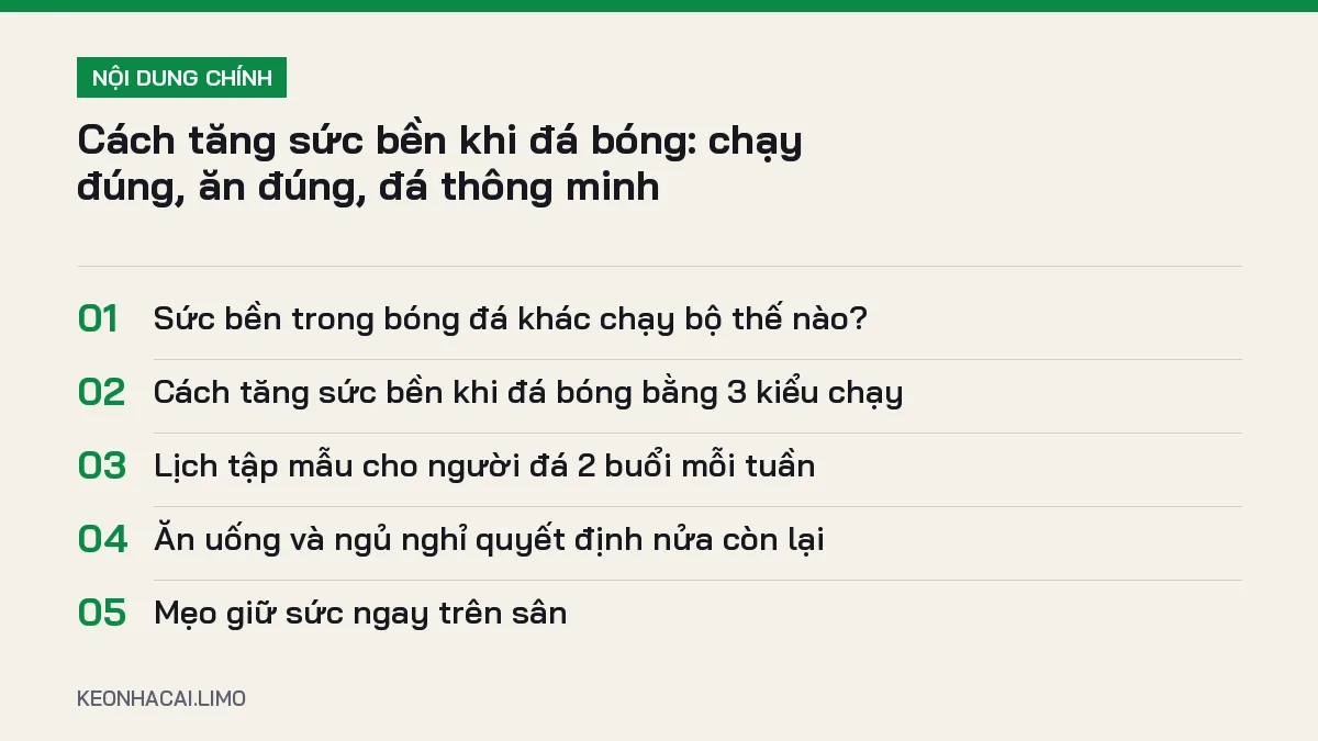 Tóm tắt nội dung cách tăng sức bền khi đá bóng, 5 ý chính cần biết