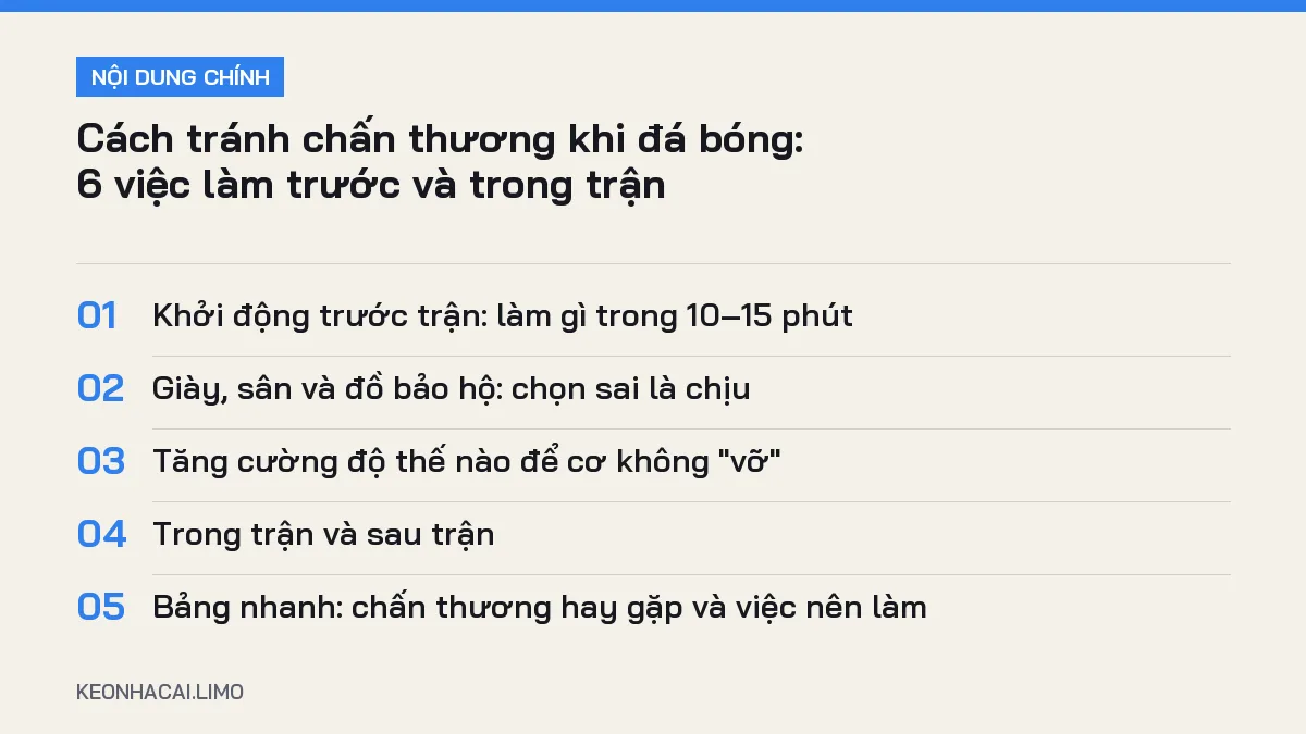 Tóm tắt nội dung cách tránh chấn thương khi đá bóng, 5 ý chính cần biết