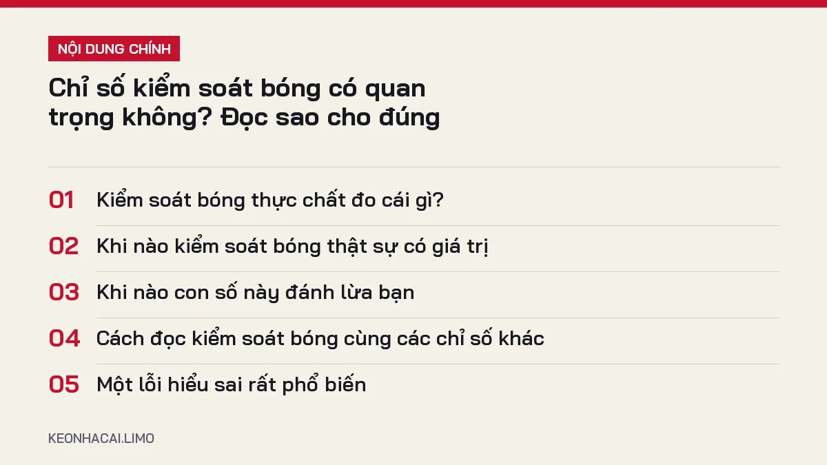 Tóm tắt nội dung chỉ số kiểm soát bóng có quan trọng không, 5 ý chính cần biết