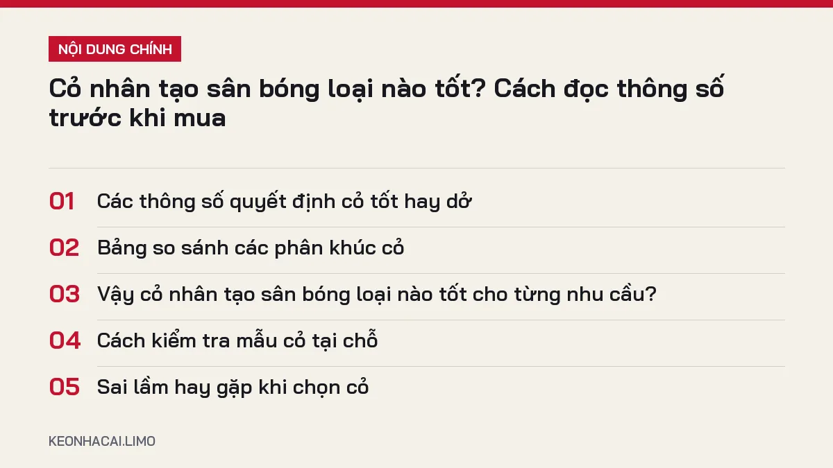 Tóm tắt nội dung cỏ nhân tạo sân bóng loại nào tốt, 5 ý chính cần biết