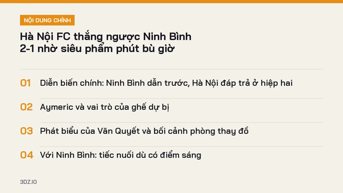 Tóm tắt nội dung Hà Nội FC thắng ngược Ninh Bình, 4 ý chính cần biết