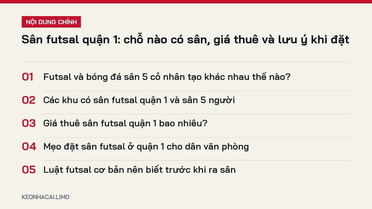 Tóm tắt nội dung sân futsal quận 1, 5 ý chính cần biết