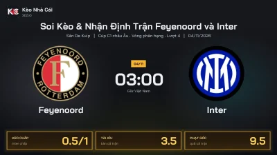 Soi kèo Feyenoord vs Inter 3h00 ngày 4/11 Cúp C1 Châu Âu 2026/27 Vòng phân hạng Lượt 4